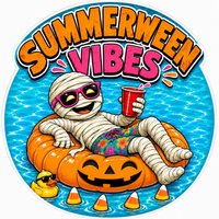 Thumbnail for Summerween Vibes Mummy 10" Wood Wreath Sign - SCW-W-0019
