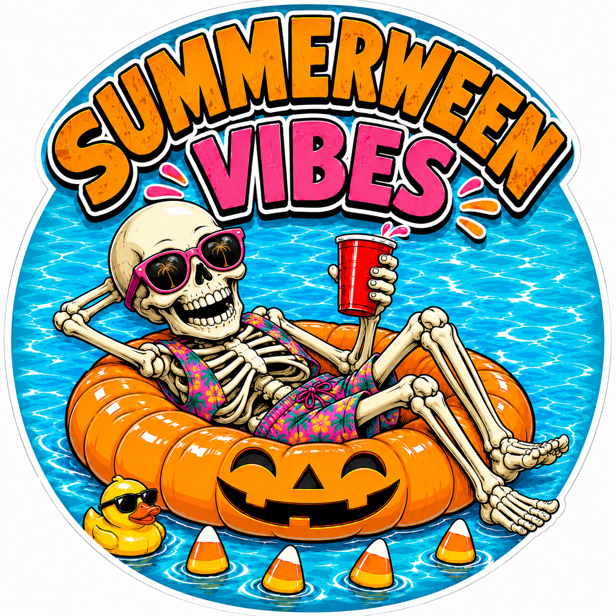 Summerween Vibes Skeleton 10" Wood Wreath Sign - SCW-W-0016