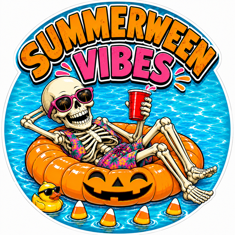 Summerween Vibes Skeleton 10" Wood Wreath Sign - SCW-W-0016
