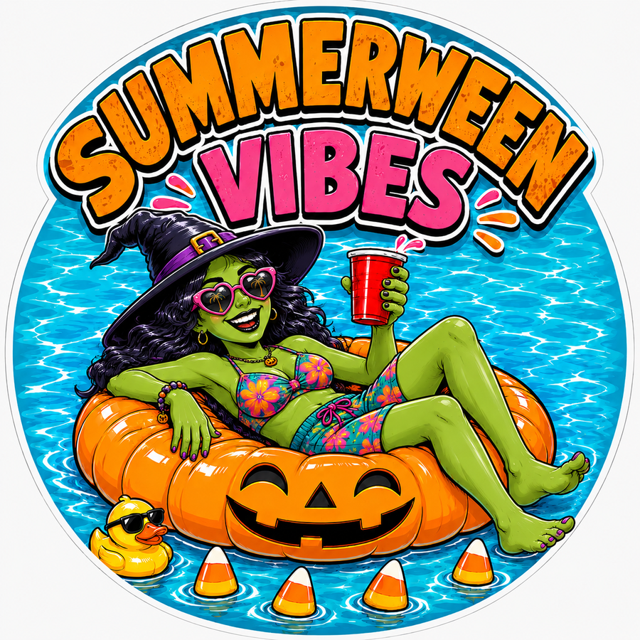 Summerween Vibes Witch 10" Wood Wreath Sign - SCW-W-0017