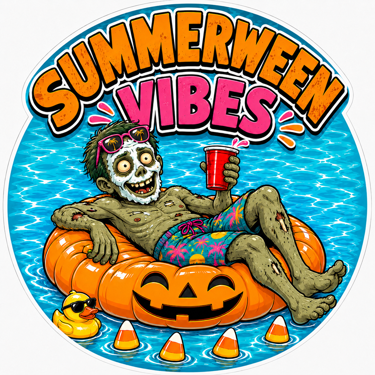 Summerween Vibes Zombie 10" Wood Wreath Sign - SCW-W-0014