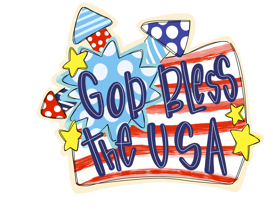 Patriotic God Bless The USA 22" Wood Door Hanger - TWW-W-0022-DH