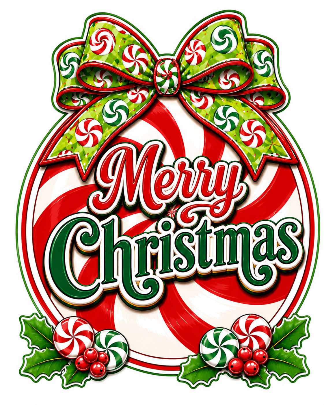 Traditional Peppermint Merry Christmas 12" Wood Wreath Sign - PS-W-0068