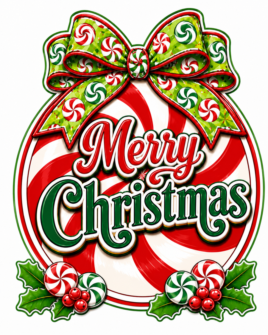 Traditional Peppermint Merry Christmas 12" Wood Wreath Sign - PS-W-0068