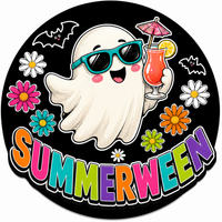 Thumbnail for Summerween Tropical Ghost 10" Wood Wreath Sign - SCW-W-0010