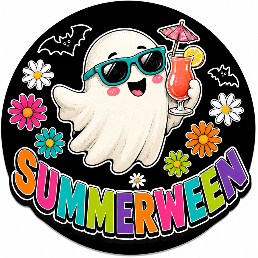 Summerween Tropical Ghost 10" Wood Wreath Sign - SCW-W-0010