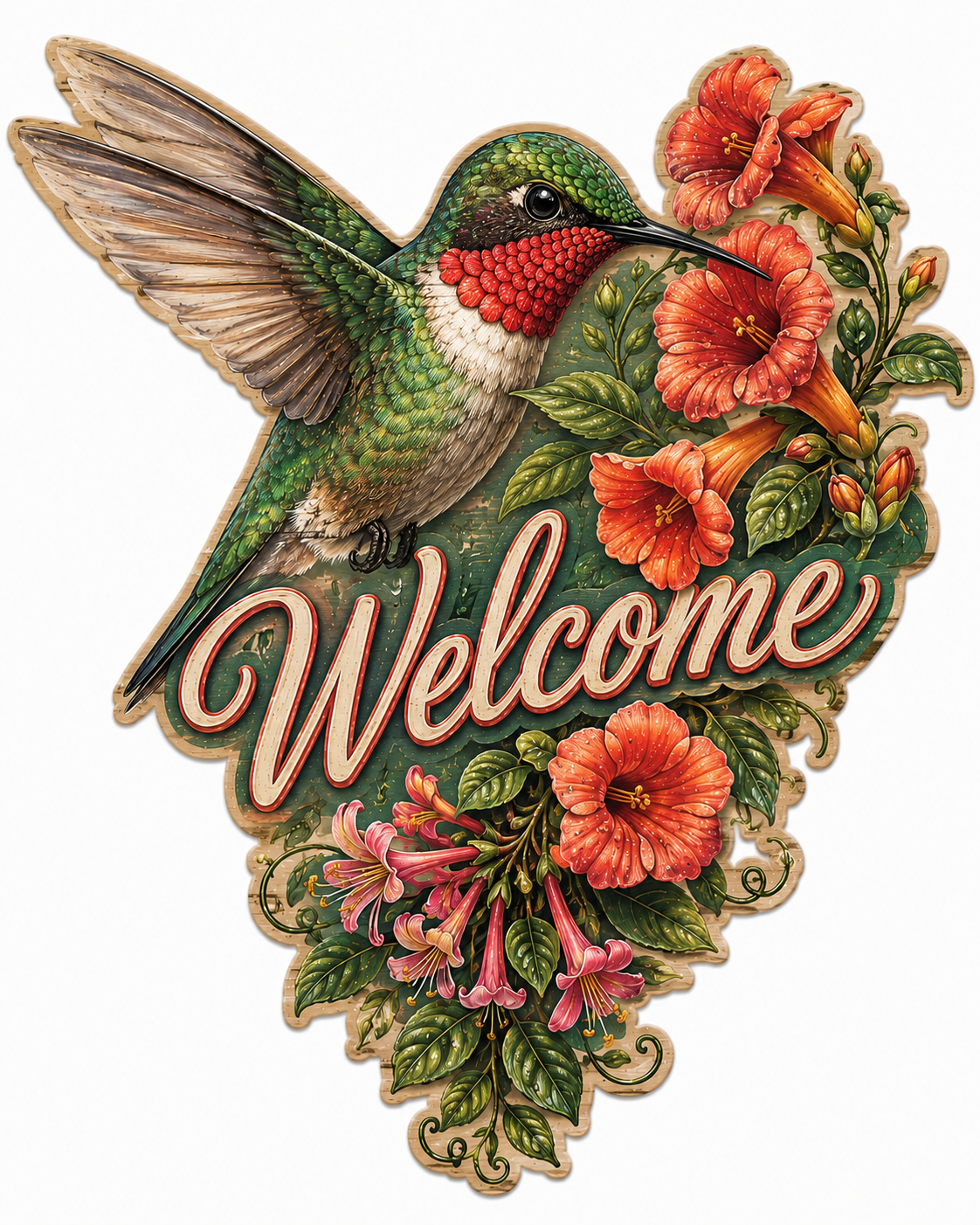 Welcome Hummingbird 12" Wood Wreath Sign - PS-W-0023