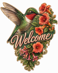 Thumbnail for Welcome Hummingbird 12" Wood Wreath Sign - PS-W-0023