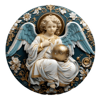 Thumbnail for Angel Religious Scene 10" Metal Wreath Sign - DECOE-4909