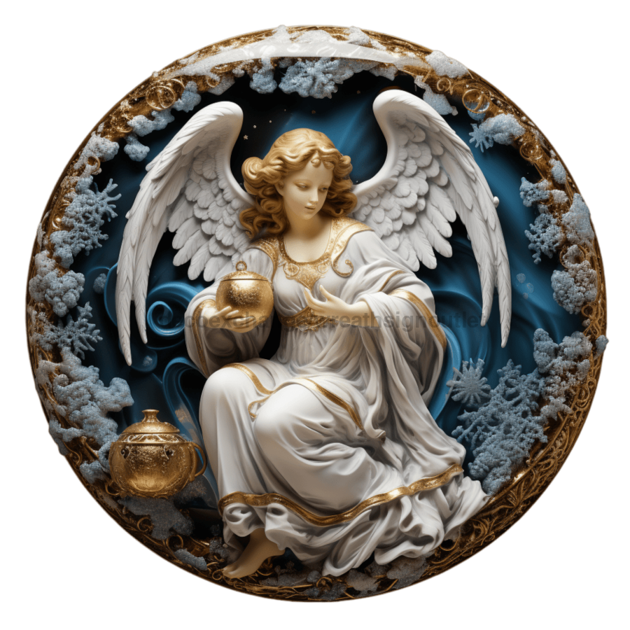 Angel Religious Scene 10" Metal Wreath Sign - DECOE-4910