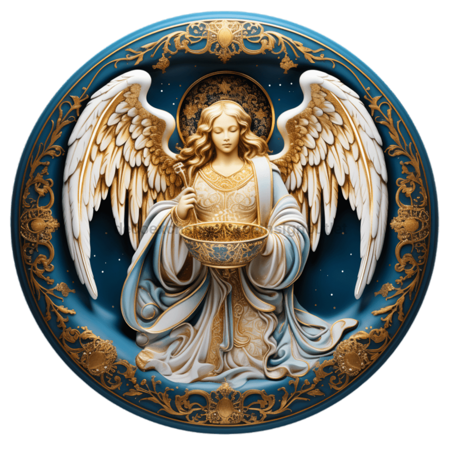 Angel Religious Scene 10" Metal Wreath Sign - DECOE-4912