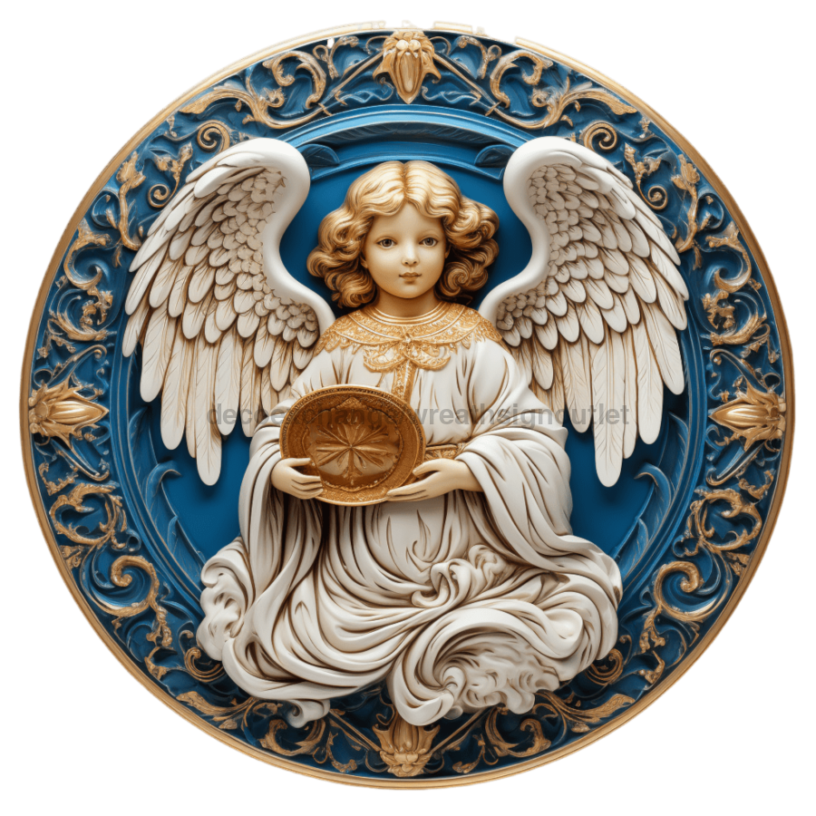 Angel Religious Scene 10" Metal Wreath Sign - DECOE-4913