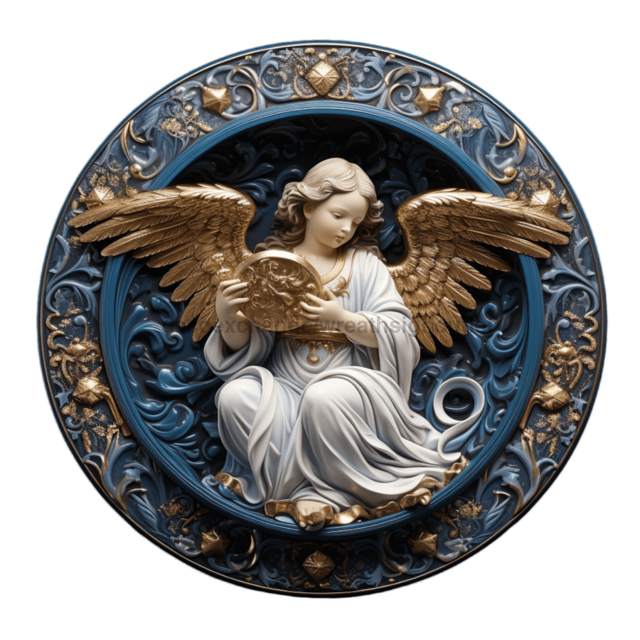 Angel Religious Scene 10" Metal Wreath Sign - DECOE-4914