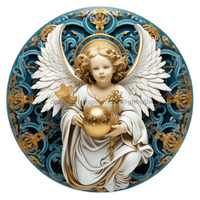 Thumbnail for Angel Religious Scene 10" Metal Wreath Sign - DECOE-4915