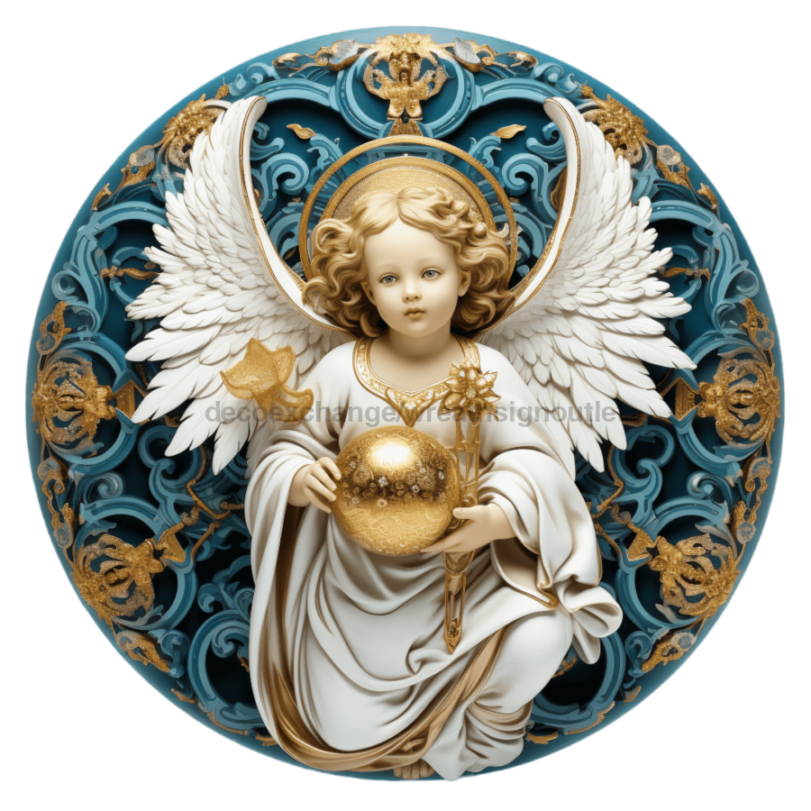 Angel Religious Scene 10" Metal Wreath Sign - DECOE-4915
