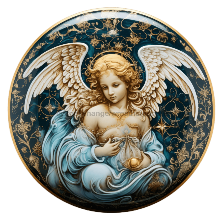 Angel Religious Scene 10" Metal Wreath Sign - DECOE-4916