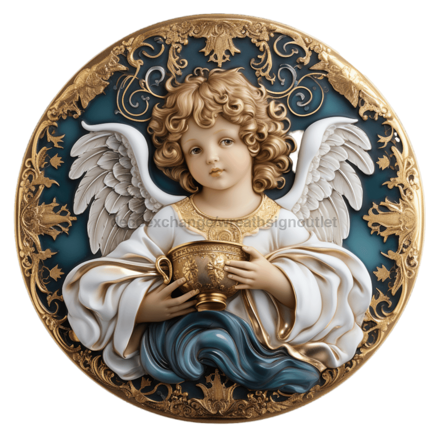Angel Religious Scene 10" Metal Wreath Sign - DECOE-4917