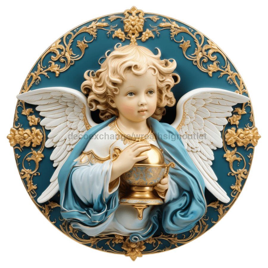 Angel Religious Scene 10" Metal Wreath Sign - DECOE-4918