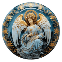 Thumbnail for Angel Religious Scene 10" Metal Wreath Sign - DECOE-4919