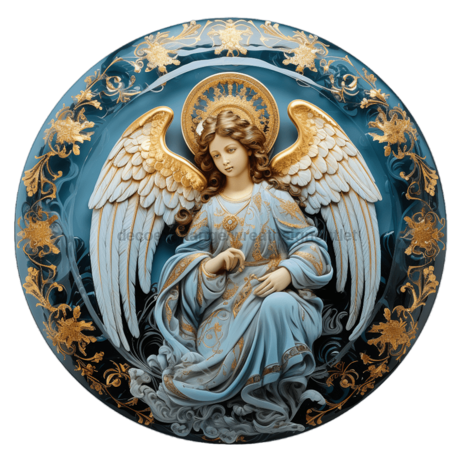 Angel Religious Scene 10" Metal Wreath Sign - DECOE-4919