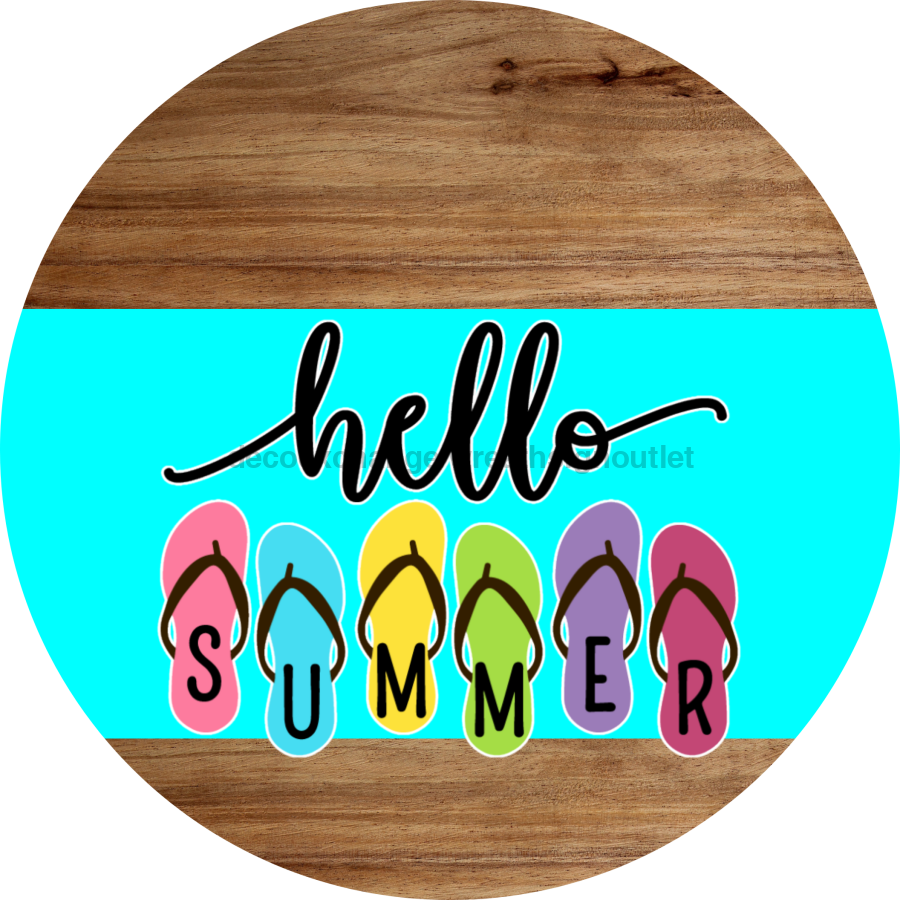 Aqua Hello Summer Flip Flop Door Hanger Dco-01644-Dh-A 18’ Round Wood