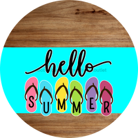 Thumbnail for Aqua Hello Summer Flip Flop Door Hanger Dco-01644-Dh-A 18’ Round Wood