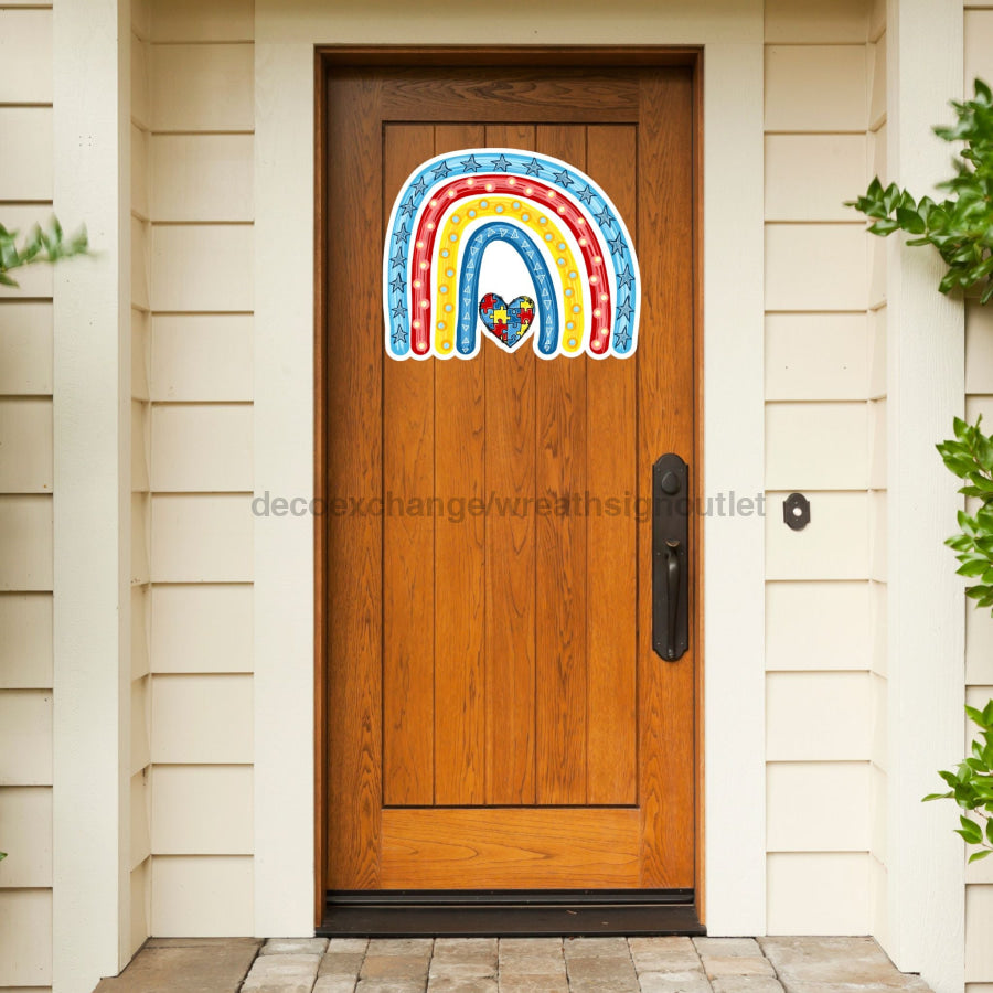 Autism Rainbow 22" Wood Door Hanger - DECOE-W-903452-DH
