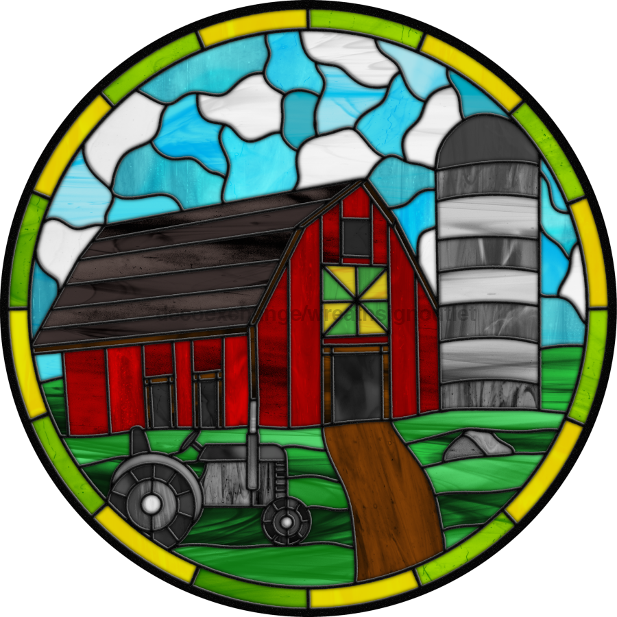 Barn Stained Glass 12" Metal Wreath Sign - DECOE-4036-A
