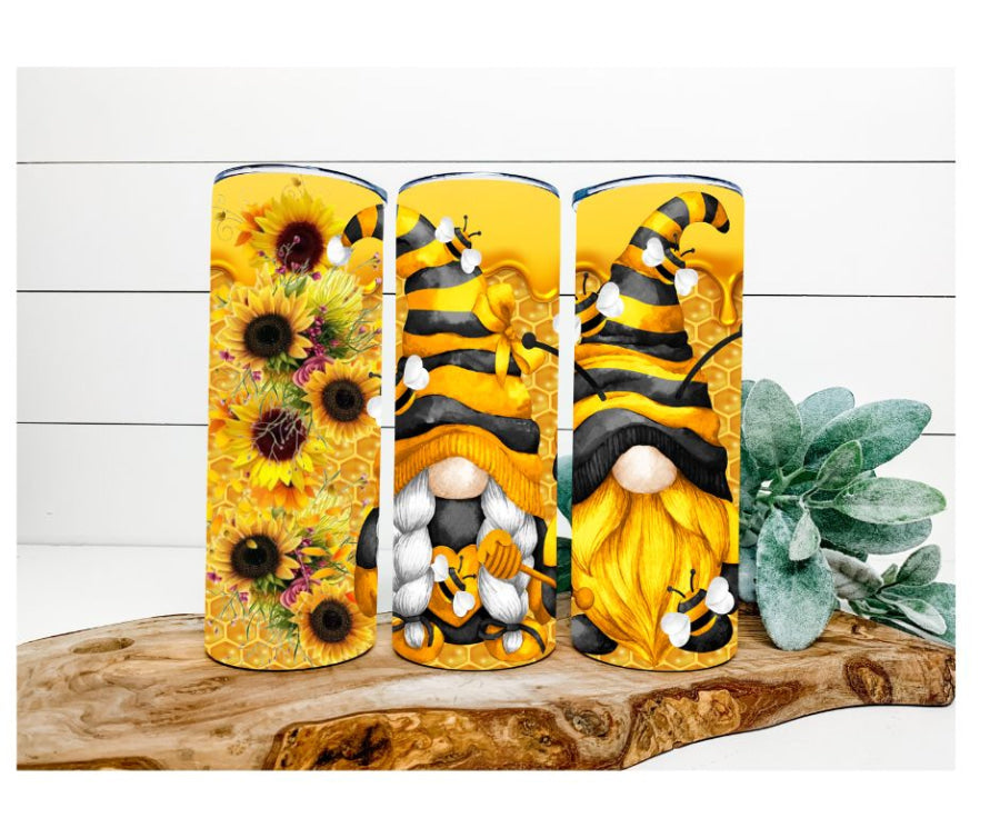 Bee Gnomes Tumbler, Sunflower and Gnomes Tumbler 20 oz Skinny Tumbler - DECOETUMBLER-227