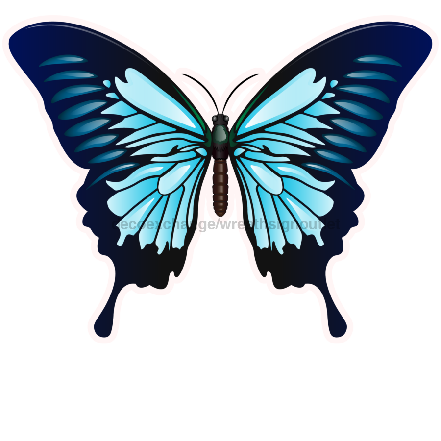Blue Butterfly 14" Wood Wreath Sign - DECOE-W-903734