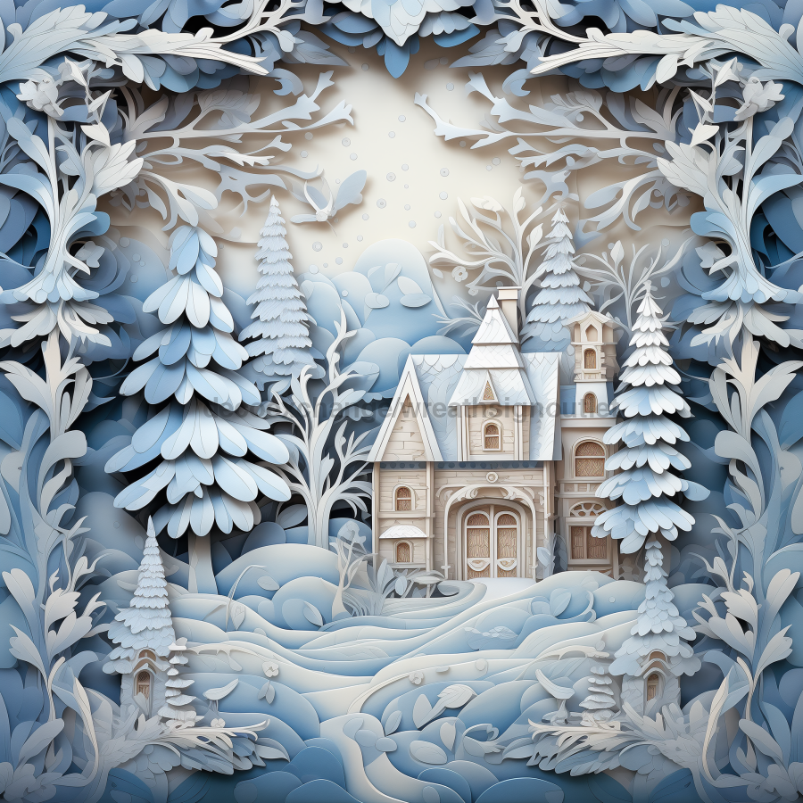 Blue Christmas 3D looking Paper Craft 10x10" Metal Wreath Sign - DECOE-4792