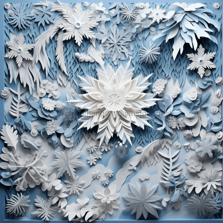 Blue Christmas 3D looking Paper Craft 10x10" Metal Wreath Sign - DECOE-4793