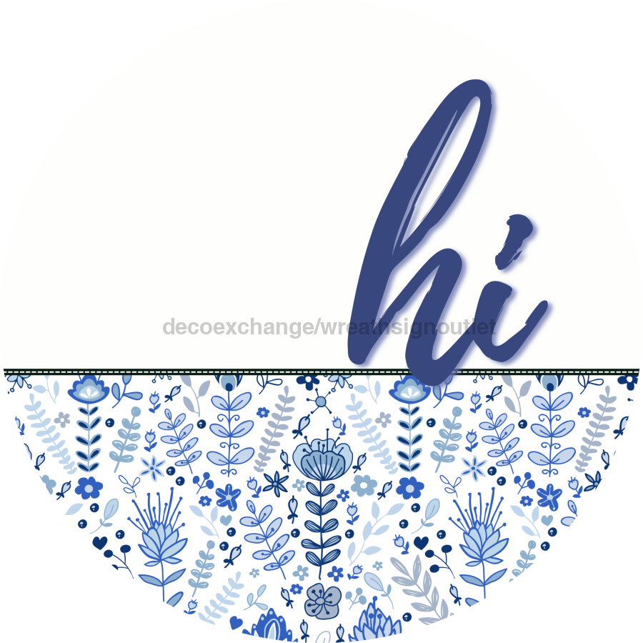 Blue Floral Door Hanger Dco-01575-Dh 18’ Round Wood