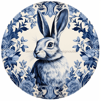 Thumbnail for Blue Floral Easter Sign Rabbit Dco-00845 For Wreath 10 Round Metal