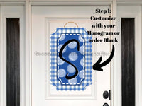 Thumbnail for Blue Last Name Initial Sign Welcome Custom Decoe-W-184-Dh For Wreath Round 22 Wood Cutout Door