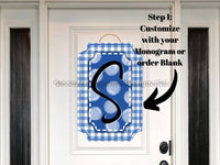 Thumbnail for Blue Last Name Initial Sign Welcome Custom Decoe-W-184-Dh For Wreath Round 22 Wood Cutout Door