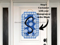 Thumbnail for Blue Last Name Initial Sign Welcome Custom Decoe-W-184-Dh For Wreath Round 22 Wood Cutout Door