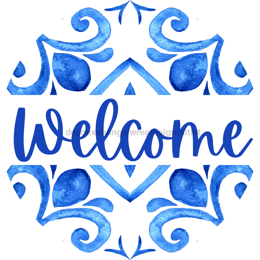 Blue Welcome 18" Wood Door Hanger - DBJ-0416-DH