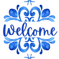 Thumbnail for Blue Welcome 18" Wood Door Hanger - DBJ-0417-DH