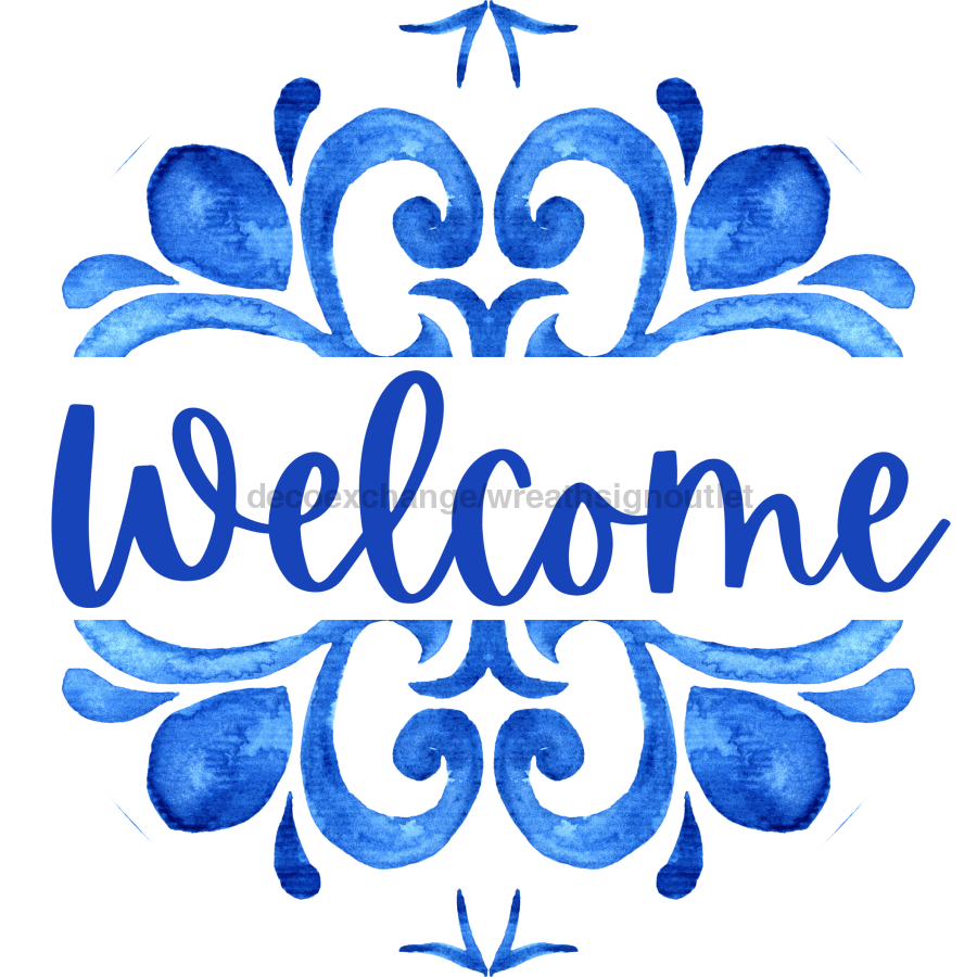 Blue Welcome 18" Wood Door Hanger - DBJ-0417-DH