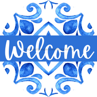 Thumbnail for Blue Welcome 18" Wood Door Hanger - DBJ-0418-DH