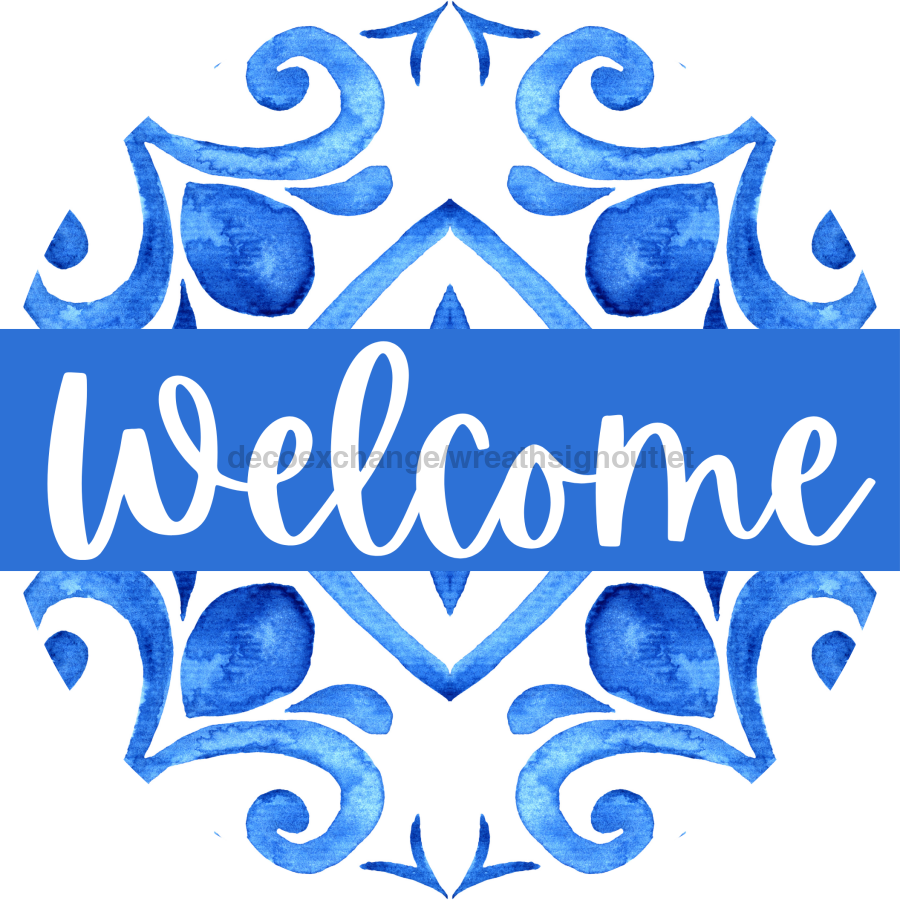 Blue Welcome 18" Wood Door Hanger - DBJ-0418-DH