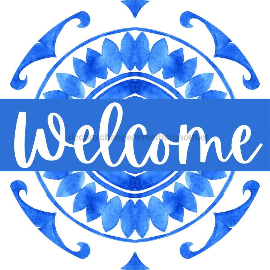 Blue Welcome 18" Wood Door Hanger - DBJ-0419-DH