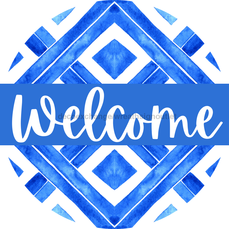 Blue Welcome 18" Wood Door Hanger - DBJ-0421-DH