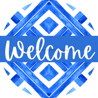 Thumbnail for Blue Welcome 18" Wood Door Hanger - DBJ-0421-DH