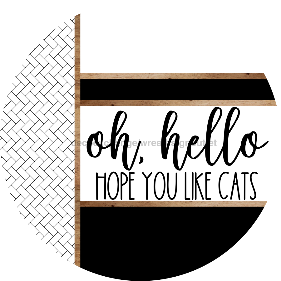 Boho Door Hanger, Hello Like Cats Door Hanger, DCO-01861-DH, 18" Round Wood