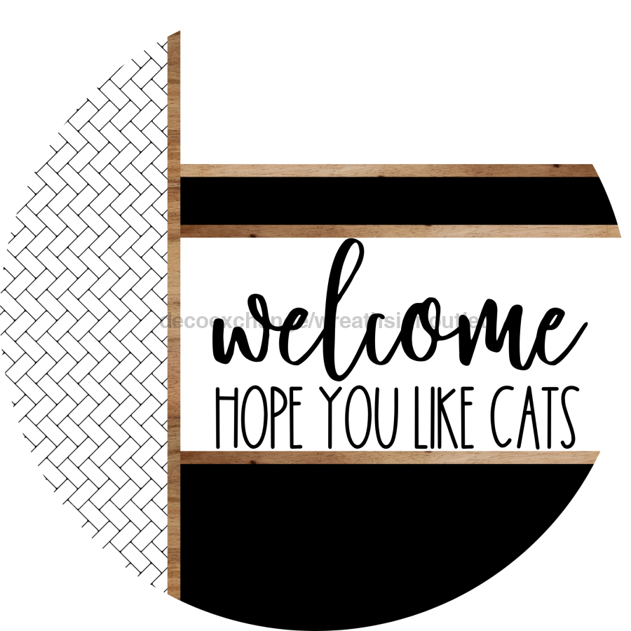 Boho Door Hanger, Welcome Like Cats Door Hanger, DCO-01860-DH, 18" Round Wood