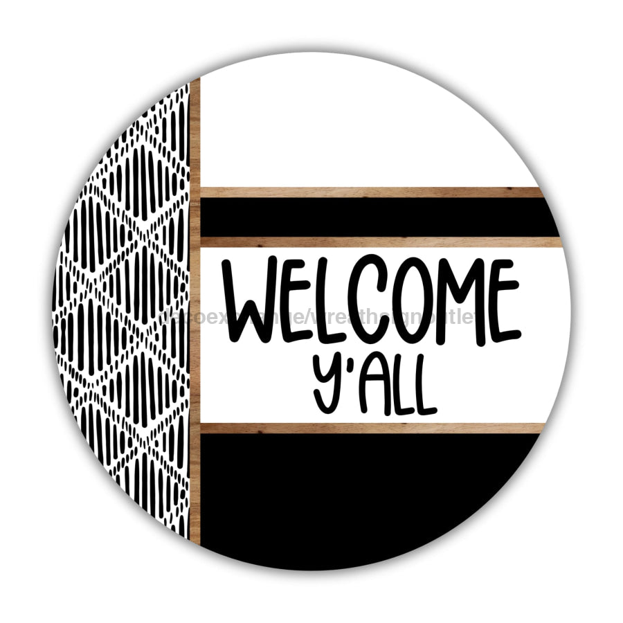 Boho Door Hanger Welcome Yall Dco-01778-Dh 18’’ Round Wood