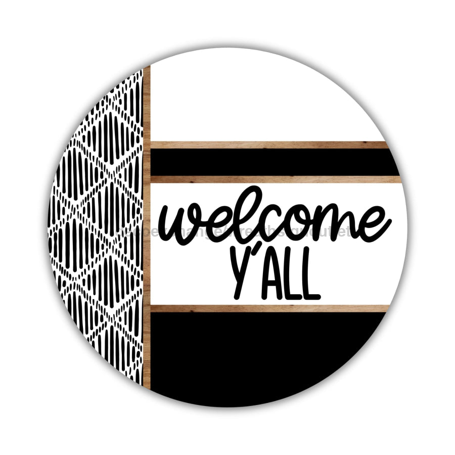 Boho Door Hanger Welcome Yall Dco-01779-Dh 18’’ Round Wood