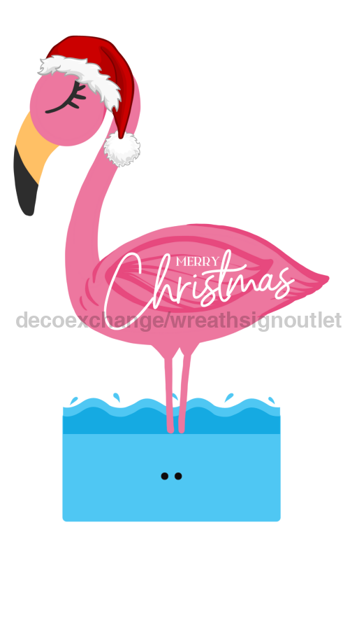 Christmas Flamingo 13" Wood Bow Backer - BB-W-0015